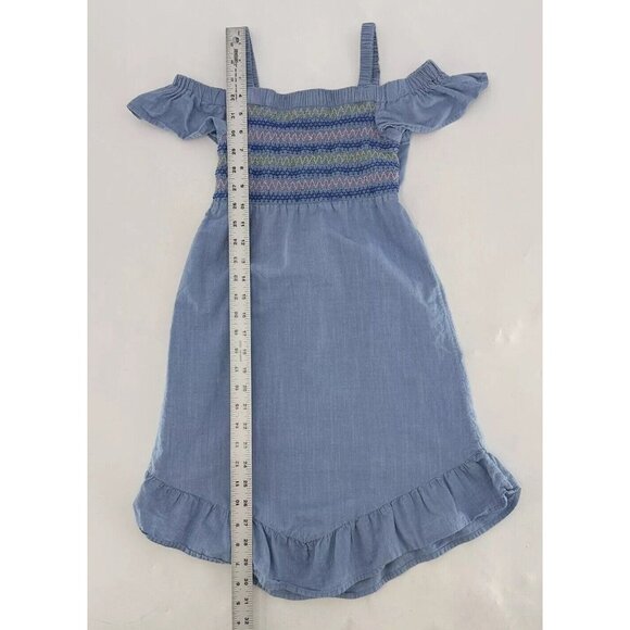 Wonder Nation Smocked Chambray Cold Shoulder Blue Dress Size 7-8 Boho Ruffles - Picture 3 of 5